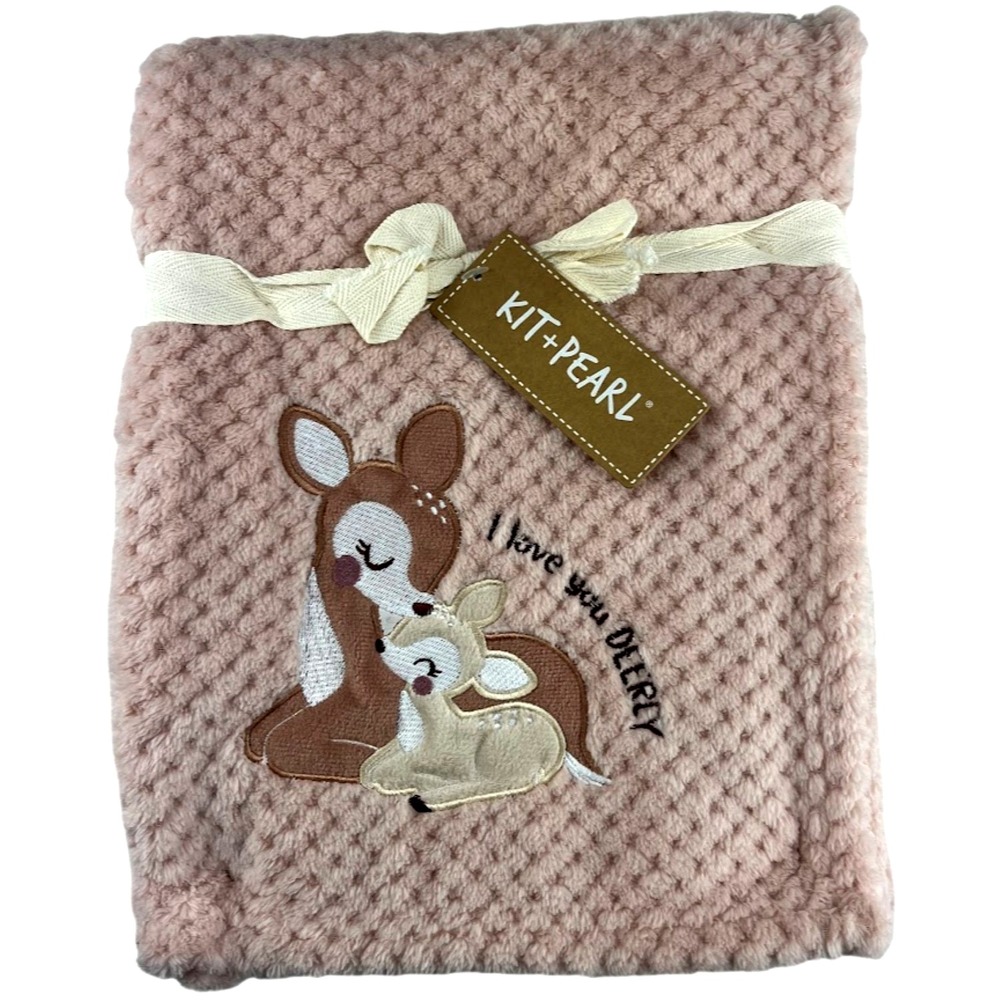 Kit‎ & Pearl Pink Mommy & Me Baby Blanket I Love You Deerly Textured Fleece NWT